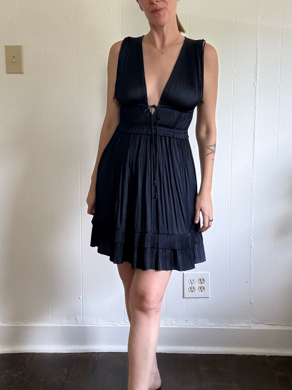 Ulla Johnson Navy Pleated Tie-Front Mini Dress